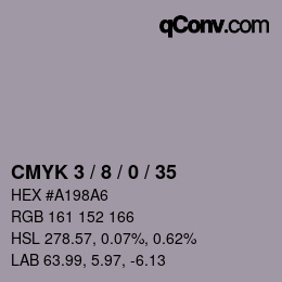 カラーコード: CMYK 3 / 8 / 0 / 35 | qconv.com