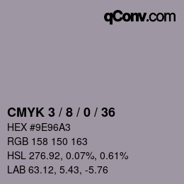 カラーコード: CMYK 3 / 8 / 0 / 36 | qconv.com