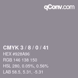 カラーコード: CMYK 3 / 8 / 0 / 41 | qconv.com
