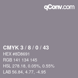 カラーコード: CMYK 3 / 8 / 0 / 43 | qconv.com