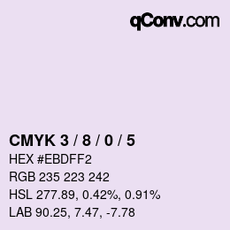 カラーコード: CMYK 3 / 8 / 0 / 5 | qconv.com