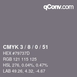 Código de color: CMYK 3 / 8 / 0 / 51 | qconv.com