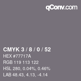 カラーコード: CMYK 3 / 8 / 0 / 52 | qconv.com