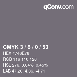 カラーコード: CMYK 3 / 8 / 0 / 53 | qconv.com