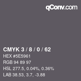 Color code: CMYK 3 / 8 / 0 / 62 | qconv.com