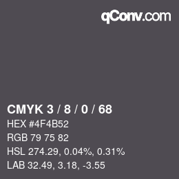 カラーコード: CMYK 3 / 8 / 0 / 68 | qconv.com