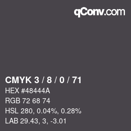 カラーコード: CMYK 3 / 8 / 0 / 71 | qconv.com