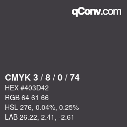 カラーコード: CMYK 3 / 8 / 0 / 74 | qconv.com