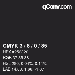 Farbcode: CMYK 3 / 8 / 0 / 85 | qconv.com