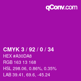カラーコード: CMYK 3 / 92 / 0 / 34 | qconv.com