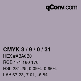 カラーコード: CMYK 3 / 9 / 0 / 31 | qconv.com