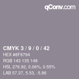 Color code: CMYK 3 / 9 / 0 / 42 | qconv.com