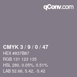 Color code: CMYK 3 / 9 / 0 / 47 | qconv.com