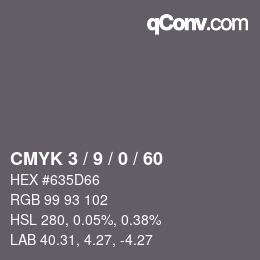 カラーコード: CMYK 3 / 9 / 0 / 60 | qconv.com