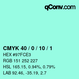 颜色代码: CMYK 40 / 0 / 10 / 1 | qconv.com