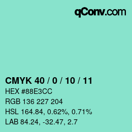 カラーコード: CMYK 40 / 0 / 10 / 11 | qconv.com