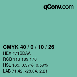颜色代码: CMYK 40 / 0 / 10 / 26 | qconv.com