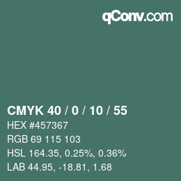 カラーコード: CMYK 40 / 0 / 10 / 55 | qconv.com