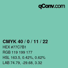 颜色代码: CMYK 40 / 0 / 11 / 22 | qconv.com