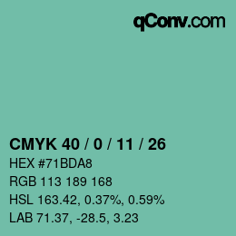 Color code: CMYK 40 / 0 / 11 / 26 | qconv.com