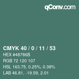 Color code: CMYK 40 / 0 / 11 / 53 | qconv.com