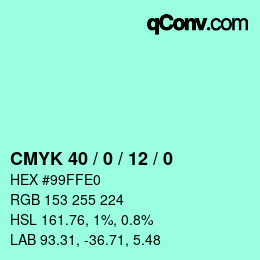 カラーコード: CMYK 40 / 0 / 12 / 0 | qconv.com