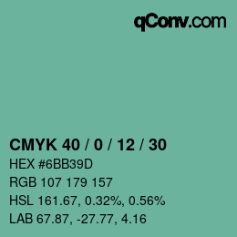 颜色代码: CMYK 40 / 0 / 12 / 30 | qconv.com