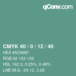 颜色代码: CMYK 40 / 0 / 12 / 40 | qconv.com