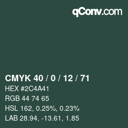 Color code: CMYK 40 / 0 / 12 / 71 | qconv.com