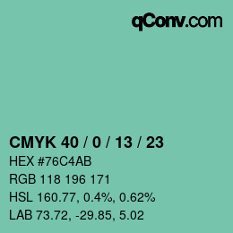 颜色代码: CMYK 40 / 0 / 13 / 23 | qconv.com