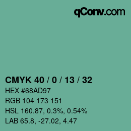 カラーコード: CMYK 40 / 0 / 13 / 32 | qconv.com