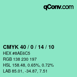 カラーコード: CMYK 40 / 0 / 14 / 10 | qconv.com