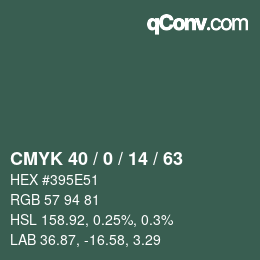 Color code: CMYK 40 / 0 / 14 / 63 | qconv.com