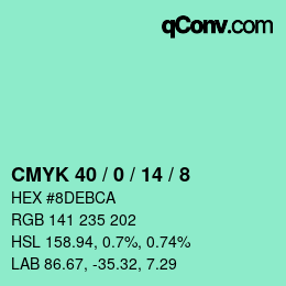 カラーコード: CMYK 40 / 0 / 14 / 8 | qconv.com