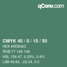 Color code: CMYK 40 / 0 / 15 / 50 | qconv.com