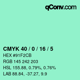 カラーコード: CMYK 40 / 0 / 16 / 5 | qconv.com