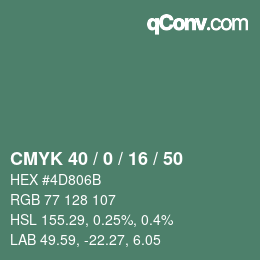 カラーコード: CMYK 40 / 0 / 16 / 50 | qconv.com