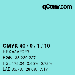 颜色代码: CMYK 40 / 0 / 1 / 10 | qconv.com