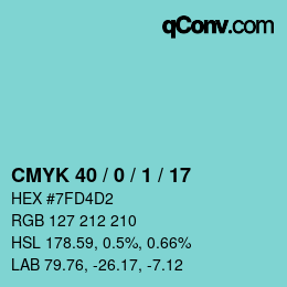 カラーコード: CMYK 40 / 0 / 1 / 17 | qconv.com