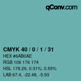 颜色代码: CMYK 40 / 0 / 1 / 31 | qconv.com