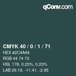Farbcode: CMYK 40 / 0 / 1 / 71 | qconv.com