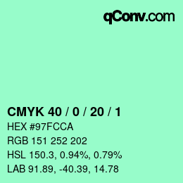 カラーコード: CMYK 40 / 0 / 20 / 1 | qconv.com