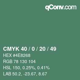 Código de color: CMYK 40 / 0 / 20 / 49 | qconv.com