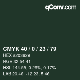 カラーコード: CMYK 40 / 0 / 23 / 79 | qconv.com