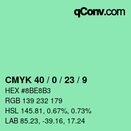カラーコード: CMYK 40 / 0 / 23 / 9 | qconv.com