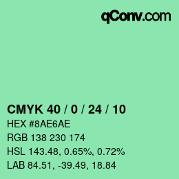 カラーコード: CMYK 40 / 0 / 24 / 10 | qconv.com