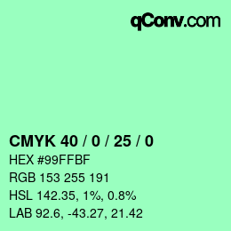 カラーコード: CMYK 40 / 0 / 25 / 0 | qconv.com