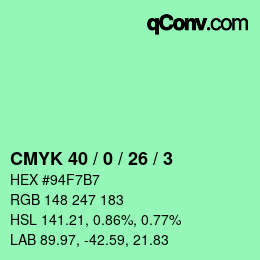 カラーコード: CMYK 40 / 0 / 26 / 3 | qconv.com