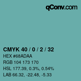 カラーコード: CMYK 40 / 0 / 2 / 32 | qconv.com