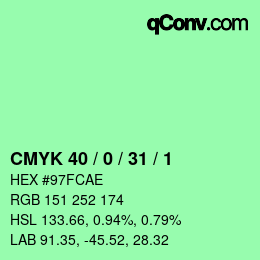カラーコード: CMYK 40 / 0 / 31 / 1 | qconv.com